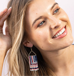 Paige Ascending Blocks Beaded Fringe Earrings St. Tropez
