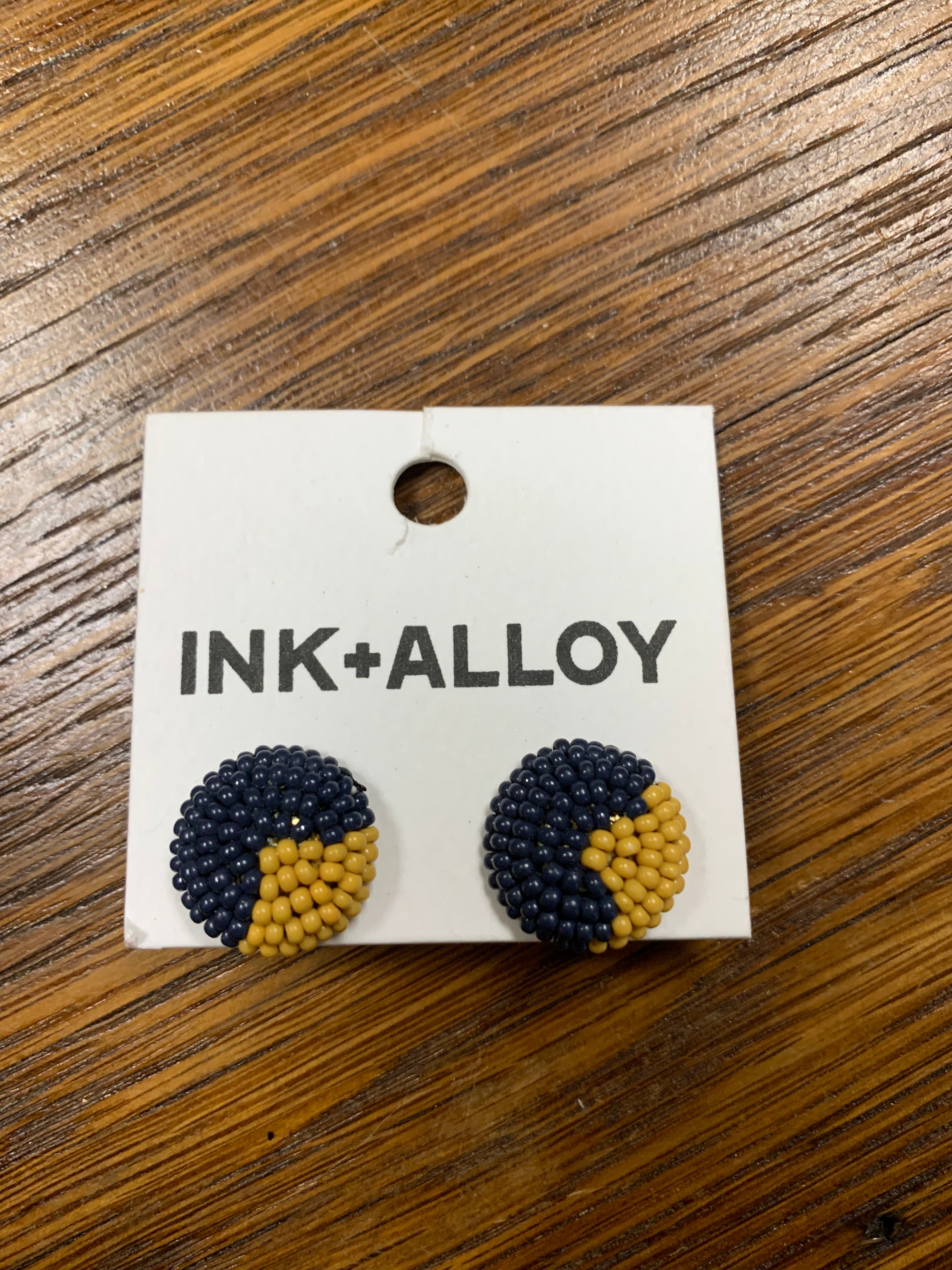 Navy blue and yellow beaded