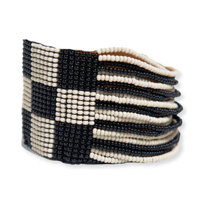 Black checkered beaded stretch bracelet