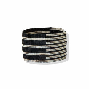 Horizontal Stripes Beaded Stretch Bracelet Black
