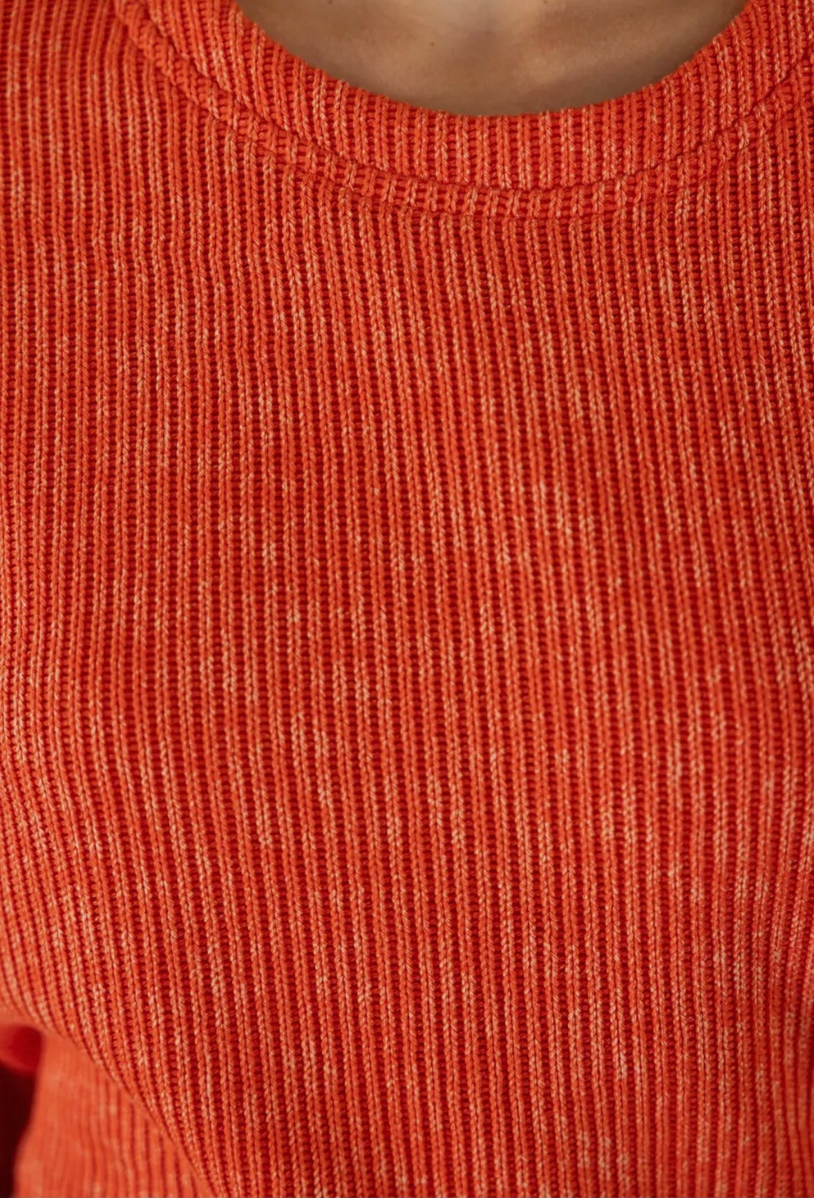 Striped Detail Half Puff Sleeve Ribbed Top