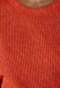 Striped Detail Half Puff Sleeve Ribbed Top