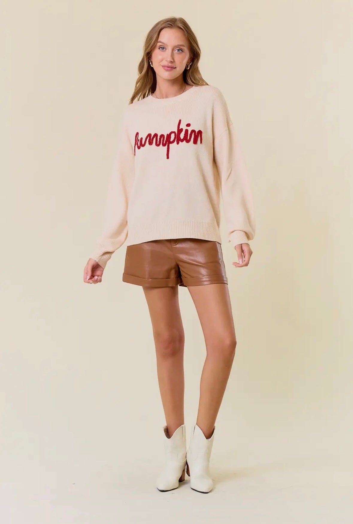 Pumpkin Letter Embroidered Oversized Sweater Top