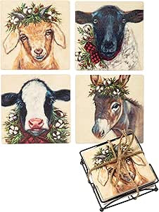 Farm Animal Family Christmas - Coaster Set