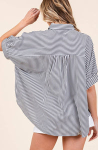 Striped Boxy Oxford Button Down Shirt