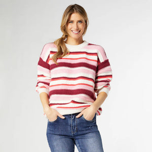 Paloma Textured Stripe Crew Neck Sweater - Pink Stripes