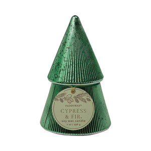 7 oz Ribbed Mercury Stacked Tree Candle With Lid - Cypress & Fir