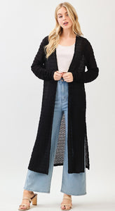 Textured Sheer Long Sleeve Side Slit Maxi Cardigan