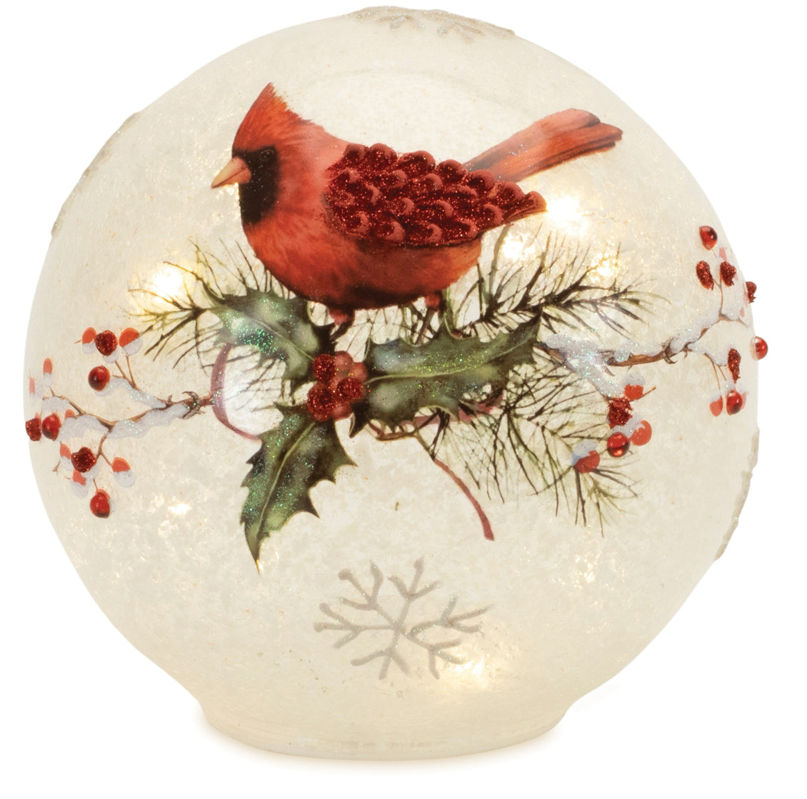 Globe w/Cardinal and Holly (LED)