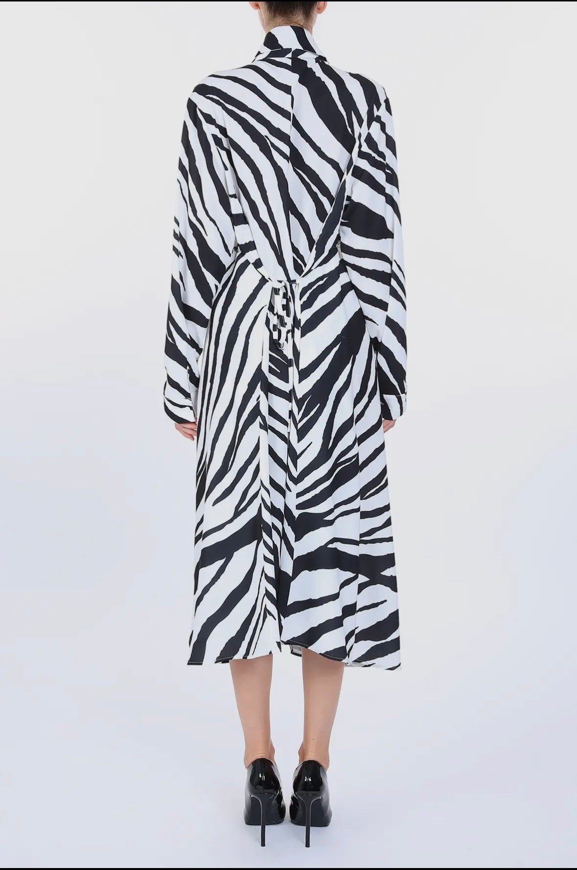 Zebra Belted Satin Midi Dress