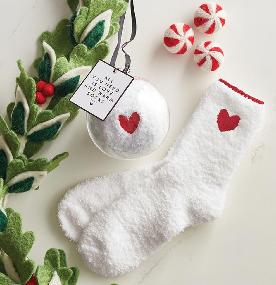 Cozy Socks in Ornament - Red with White Heart/Trim