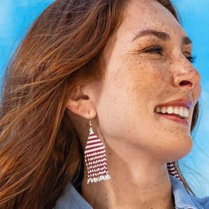 Horizontal Stripes Beaded Fringe Earrings