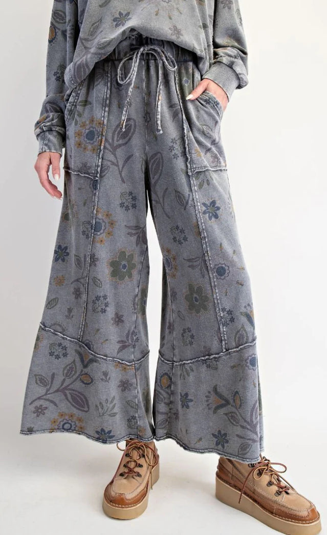 Floral Printed Washed Terry Pullover Grey (Sold Separately)