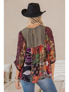 Bohemian: Tiered Patchwork Blouson Top