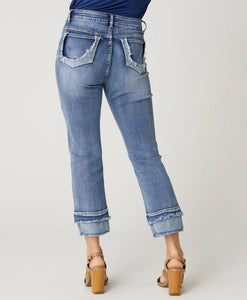 Everstretch Boyfriend Capri Jeans with Contrast Bottom - Medium Denim