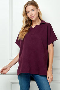 Textured Drop Shoulder w/Collar Top