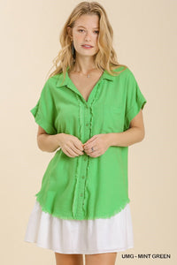 Linen Blend Collar Button Down