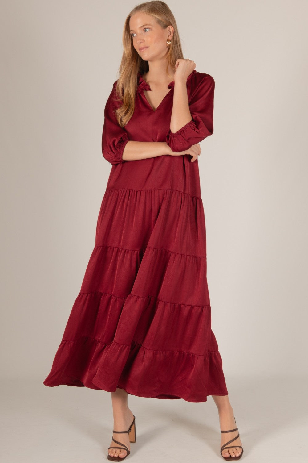 Satin Tiered Maxi Dress