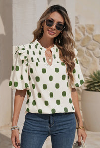 Polka Dot Shirred Blouse