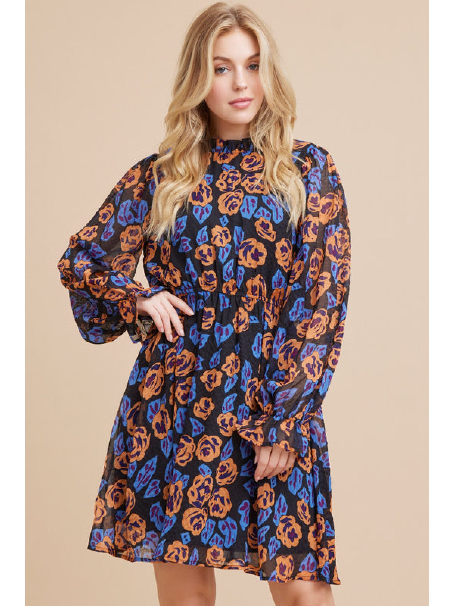 Textured Flower Print Dress