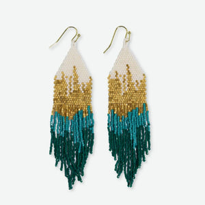 Claire Ombre Beaded Fringe Earrings Emerald Green