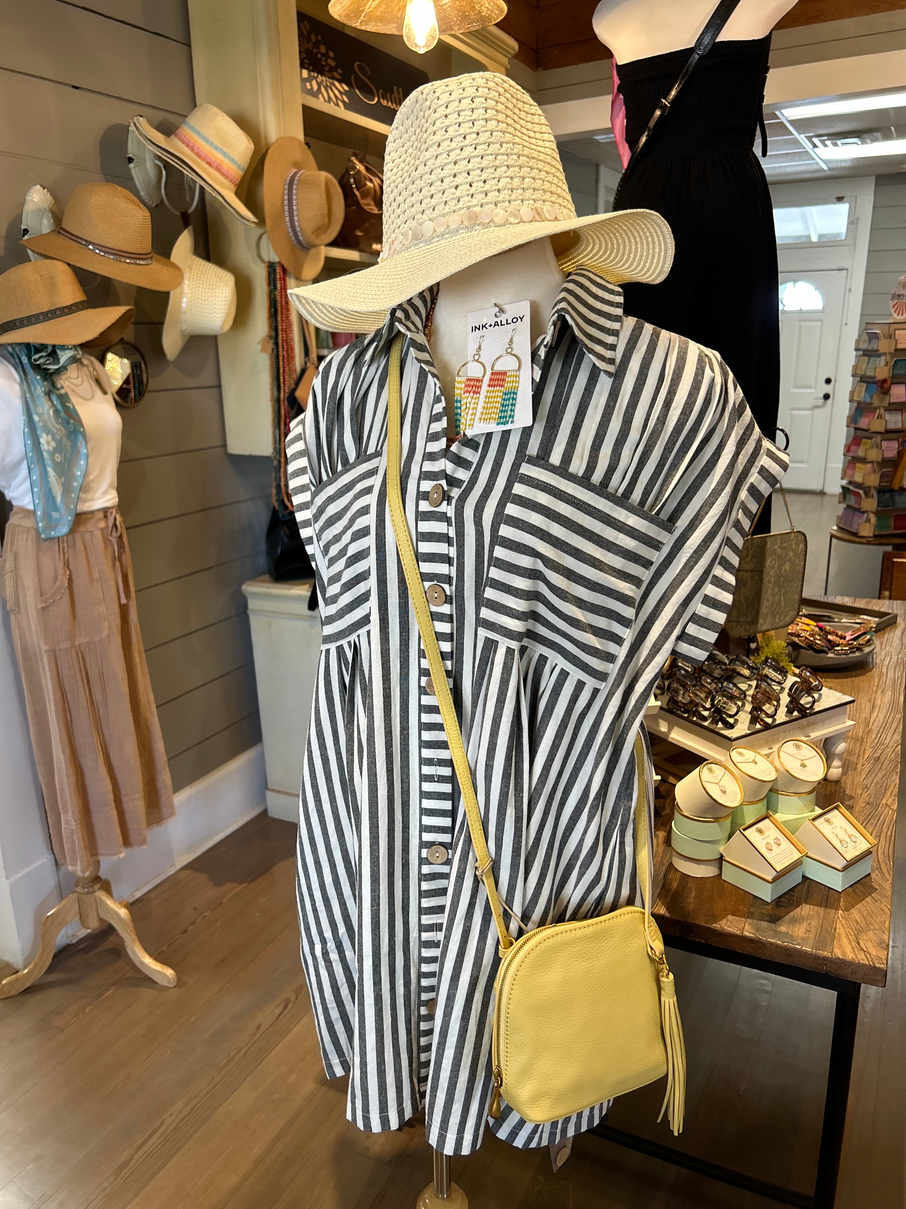 Cotton Striped Button Down Tunic Dress