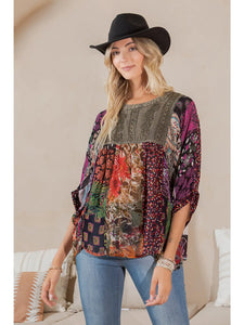 Bohemian: Tiered Patchwork Blouson Top