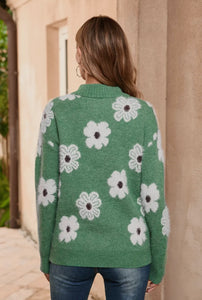 Floral Pattern Half Zip Sweater