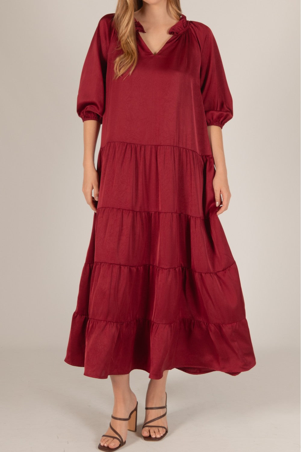 Satin Tiered Maxi Dress