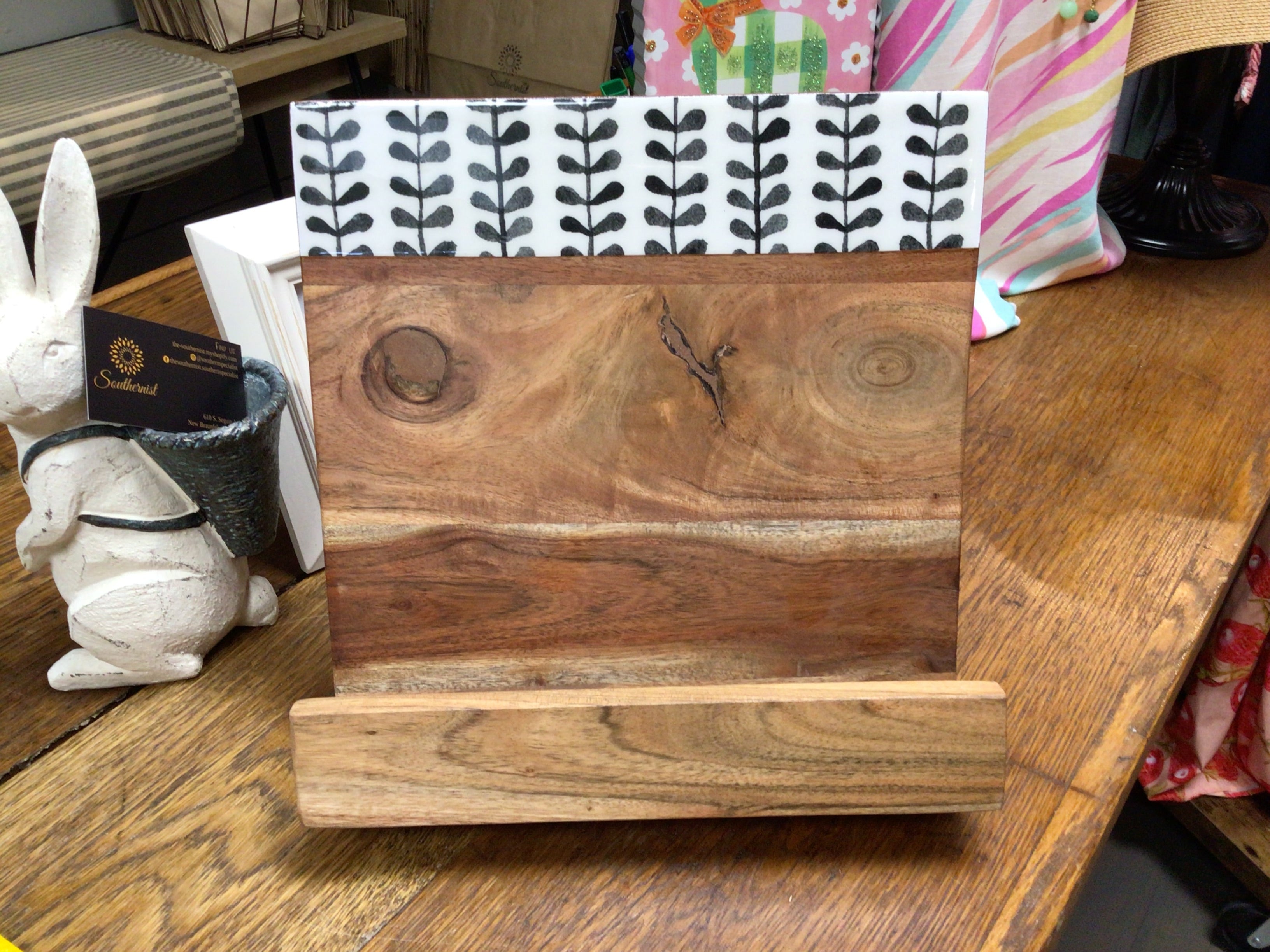Acacia Cookbook Holder with Black & White Enamel | Cook | 11 X 11"