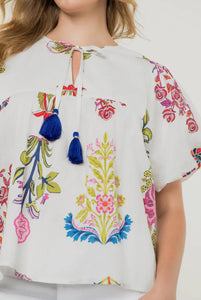 Floral Tassel Tie Top