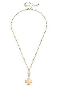 Edith Square Cross Delicate Necklace in Worn Gold