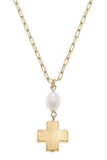 Edith Square Cross Delicate Necklace in Worn Gold