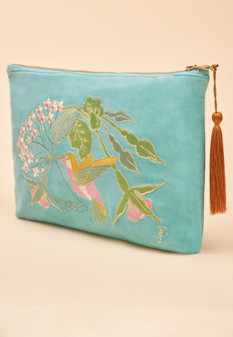 Velvet Embroidered Zip Pouch