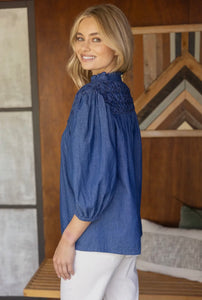 Textured Yoke Puff Sleeve Top