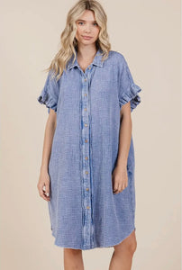 Mineral Wash Cotton Gauze Mini Shirt Dress