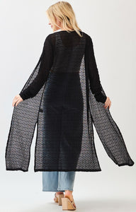 Textured Sheer Long Sleeve Side Slit Maxi Cardigan