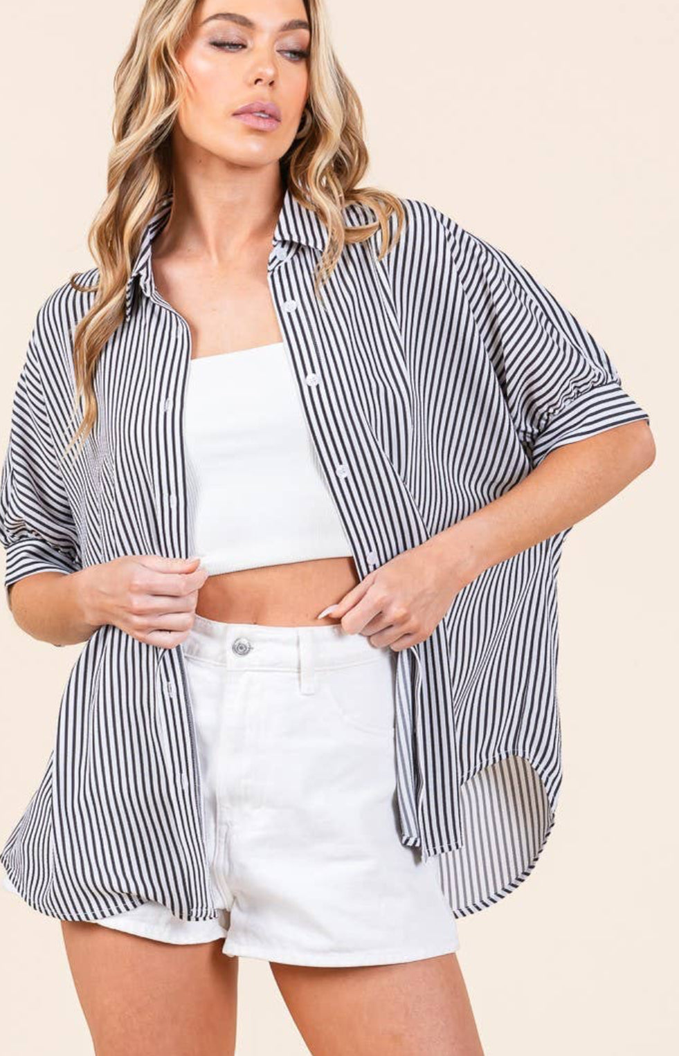 Striped Boxy Oxford Button Down Shirt