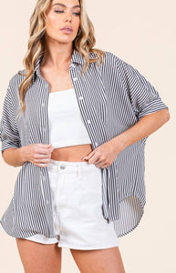 Striped Boxy Oxford Button Down Shirt