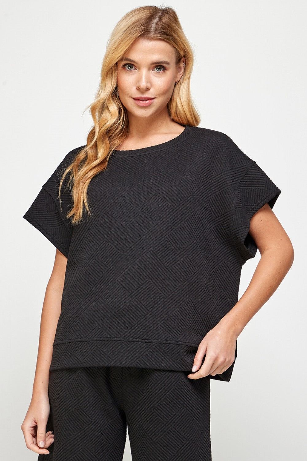 Textured Short Sleeve Sweatshirt Top