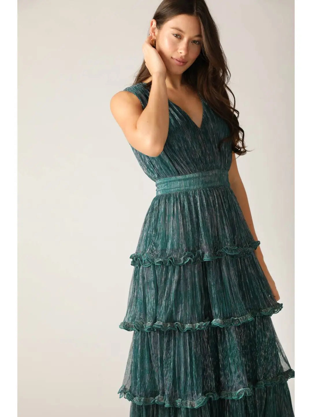 A Woven Micro Pleated Maxi Dress