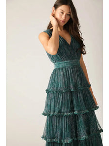 A Woven Micro Pleated Maxi Dress