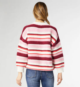 Paloma Textured Stripe Crew Neck Sweater - Pink Stripes