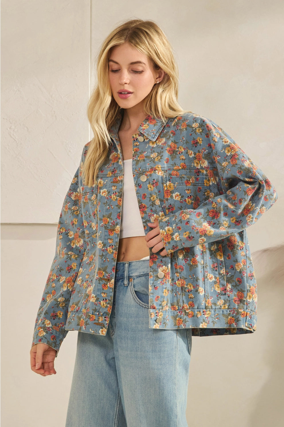 Twill Floral Denim Jacket