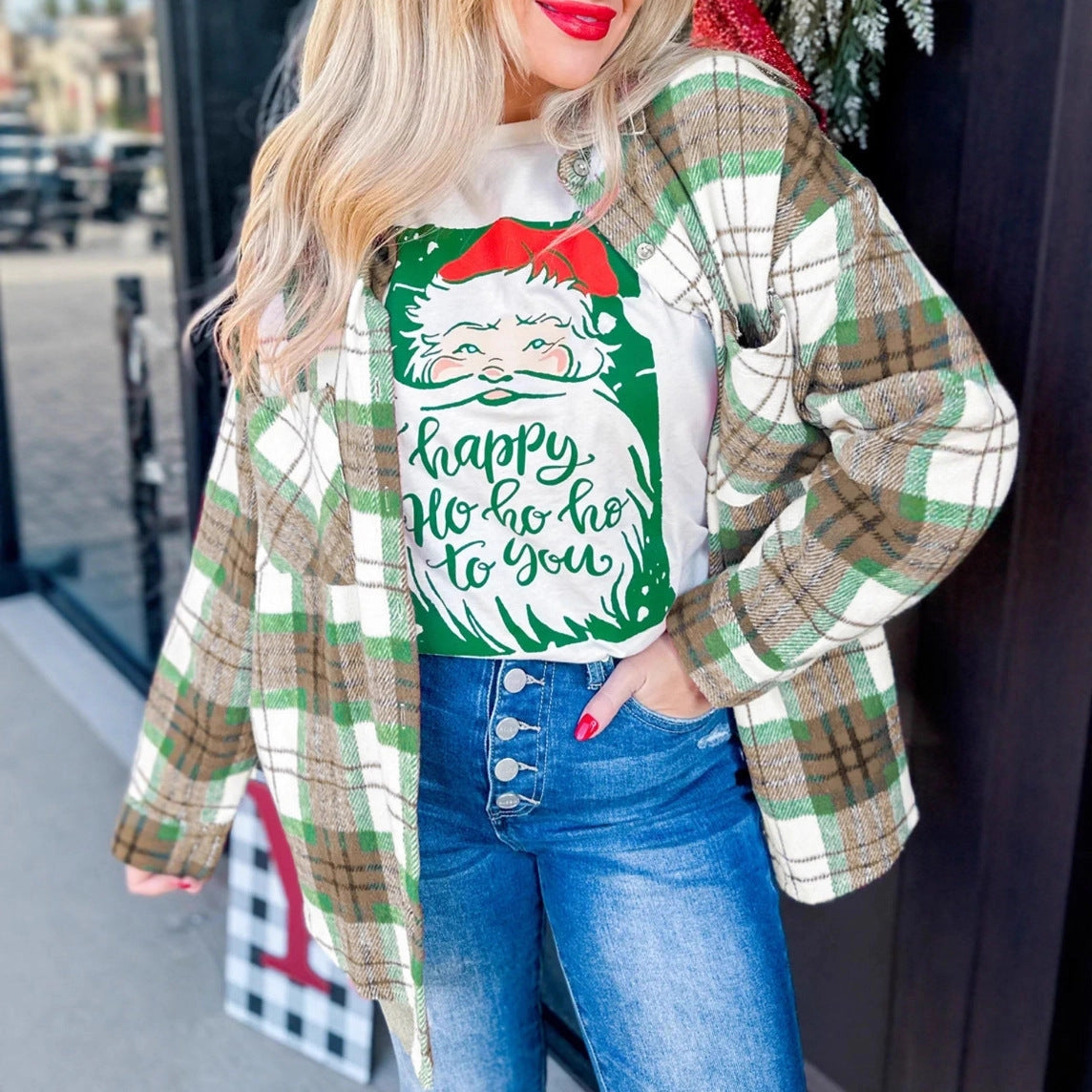 Plaid Checkered Christmas Shirt Jacket - Holiday Cozy Fit