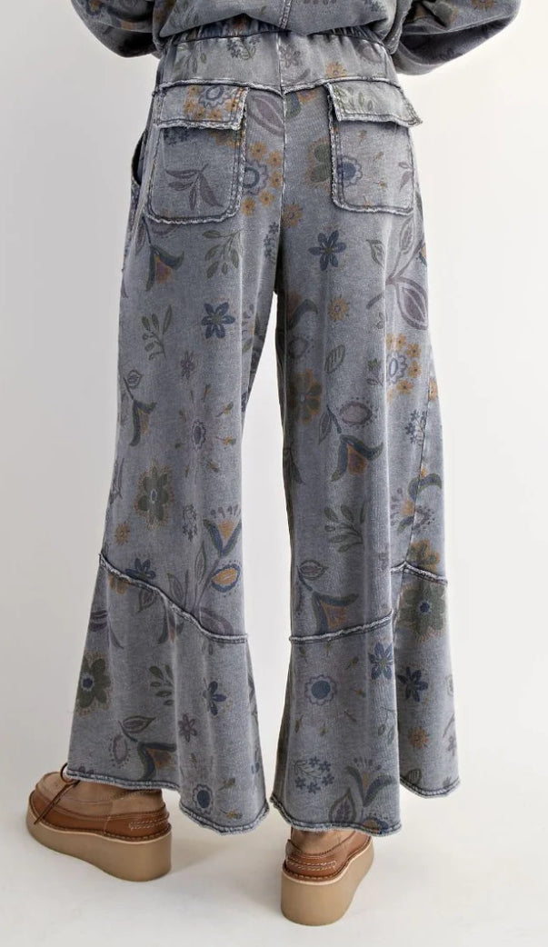 Floral Printed Washed Terry Pullover Grey (Sold Separately)