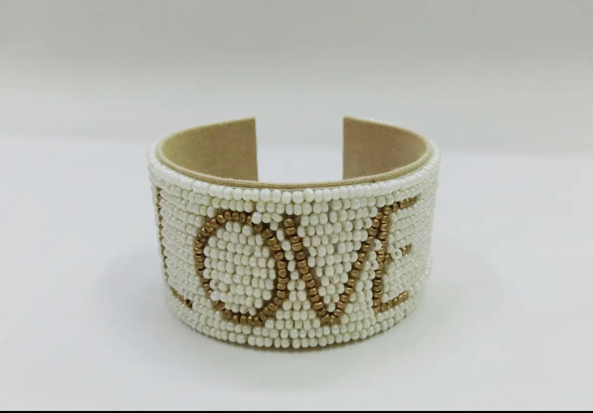 Beaded Cuff Bangle/Love/Happy