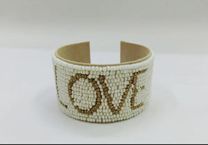 Beaded Cuff Bangle/Love/Happy