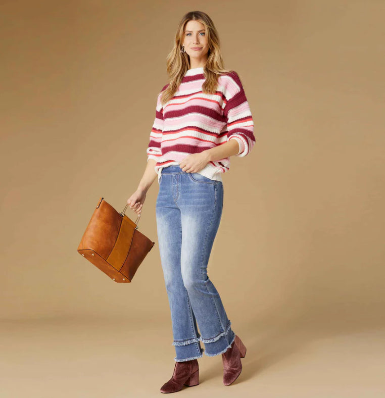 Paloma Textured Stripe Crew Neck Sweater - Pink Stripes