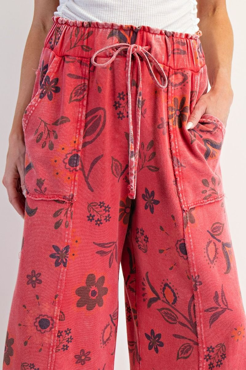 Floral Printed Washed Terry Pants/Top (Sold Separately)